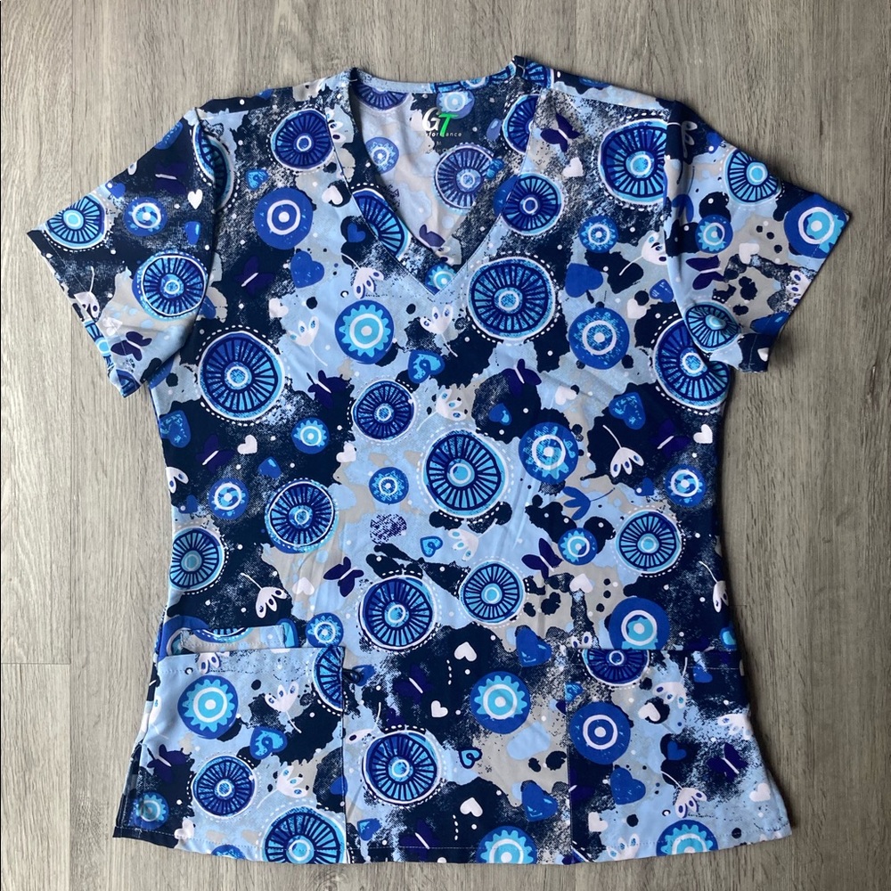 Blue Printed Scrub Top